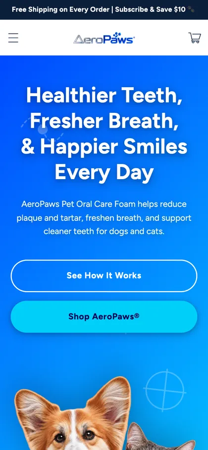 AeroPaws homepage on a phone