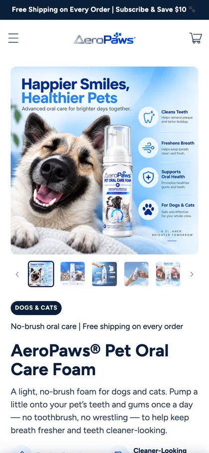 AeroPaws product page on a phone