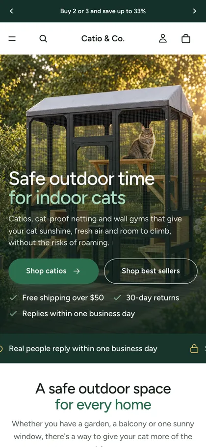 Catio & Co. homepage on a phone
