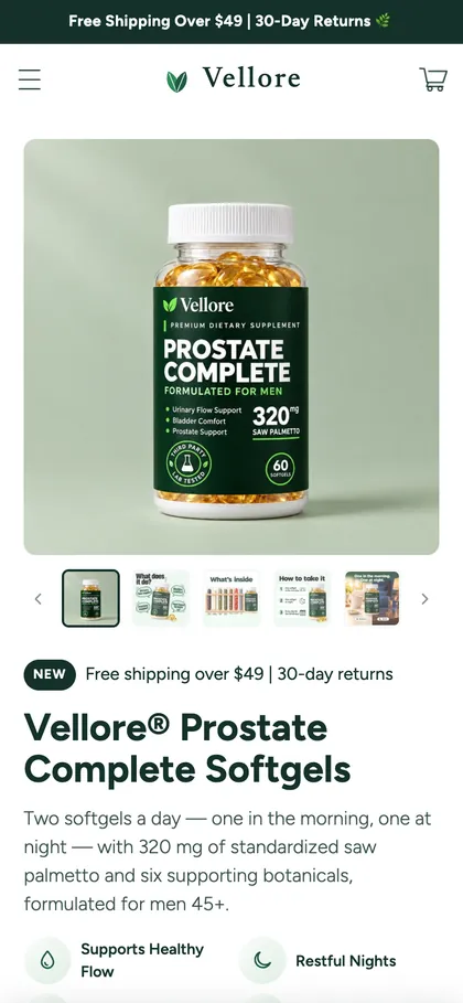 Vellore product page on a phone