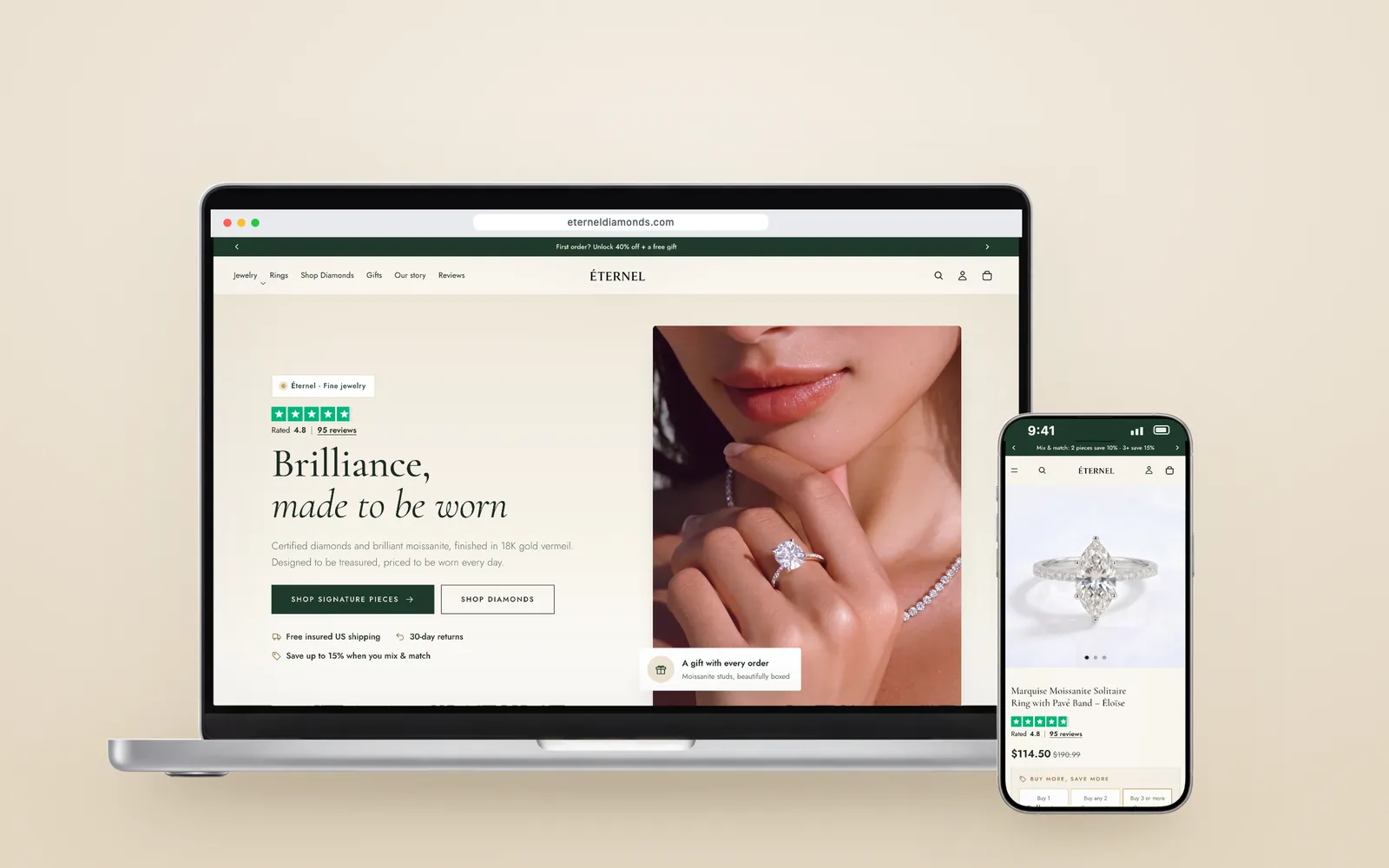 Éternel: A New York fine-jewellery store, rebuilt with its catalogue and a live diamond search.